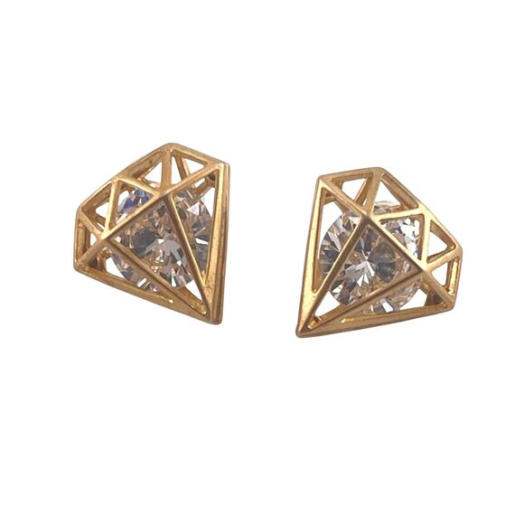 Geometric Crystal Stud Earrings With Gold-Tone Cage Design - Picture 7 of 7